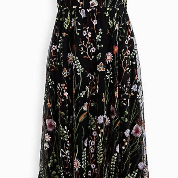 Torrid Black Floral Embroidered Mesh Maxi Dress 10 - Picture 6 of 7